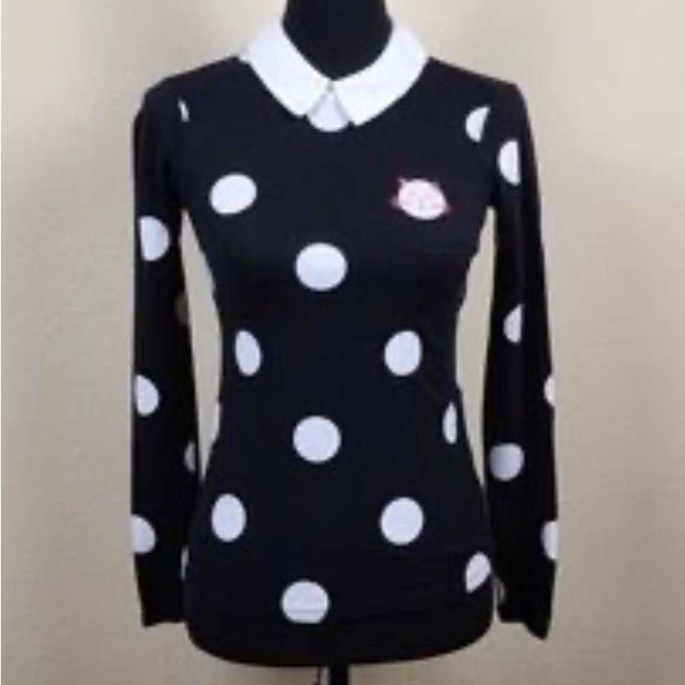 Maison Jules Womens Polka Dot  long sleeves knit top size Large